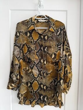 Zara Snake-Print Button Shirt in Brown, Mustard and Black